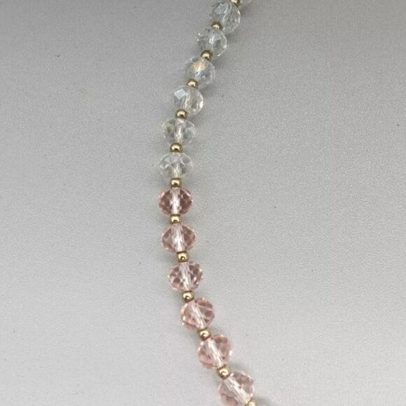 Liz Claiborne Necklace Pale Pink Clear Faceted Beaded Strand Tassel Pendant NWOT - Picture 5 of 8